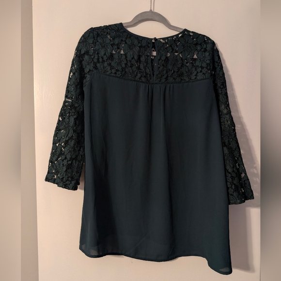 Halogen Dark Green Lace Sleeve Blouse - Picture 2 of 3